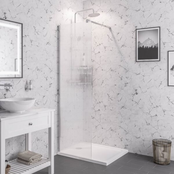 Eastbrook Vantage Fluted Walk-In Wetroom Glass Panel 8mm Glass Chrome