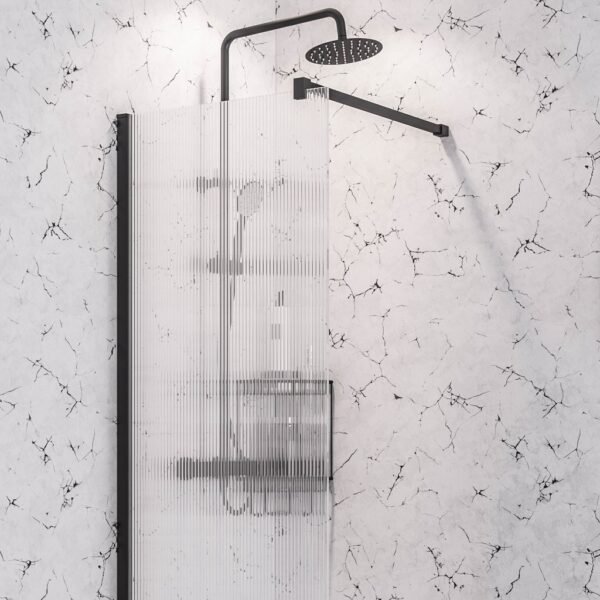 Eastbrook Vantage Fluted Walk-In Wetroom Glass Panel 8mm Glass Matt Black - Image 2