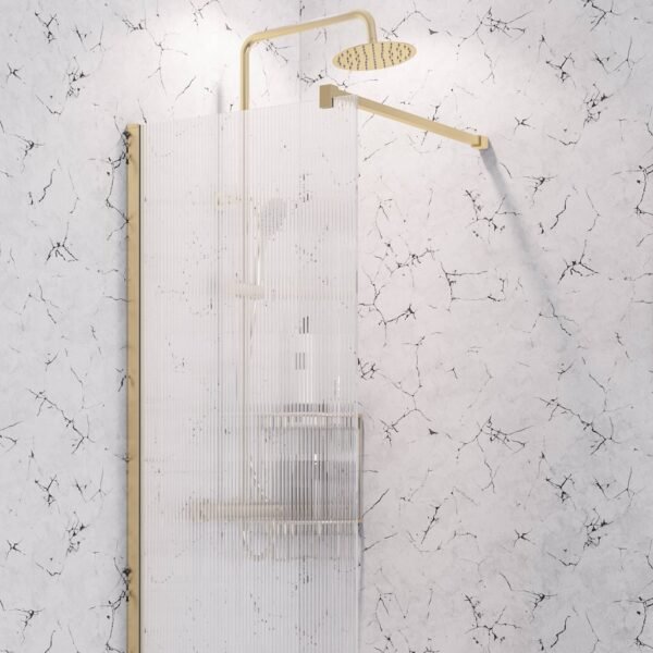 Eastbrook Vantage Fluted Walk-In Wetroom Glass Panel 8mm Glass Brushed Brass - Image 2