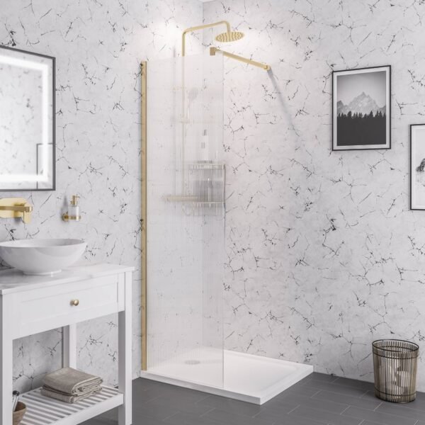 Eastbrook Vantage Fluted Walk-In Wetroom Glass Panel 8mm Glass Brushed Brass