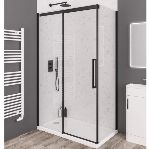 Eastbrook Corniche Recessed Semi Frameless Recessed Sliding Shower Door 8mm Glass Matt Black - Image 2