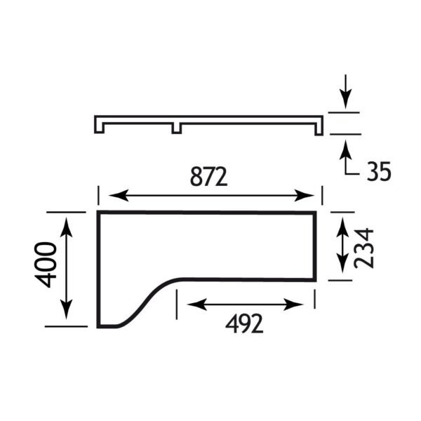 Eastbrook Oslo Curved Long Worktop 872mm Wide White - Image 2