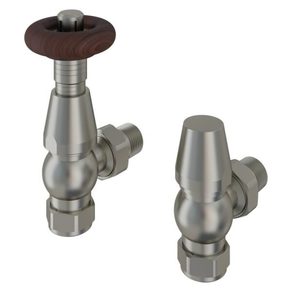 Eastbrook Thermostatic Traditional Angled Radiator Valve with Lock shield Satin Nickel