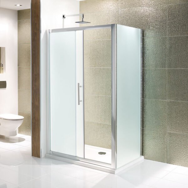 Eastbrook Volente Sliding Shower Door With Side Panel 6mm Frosted Glass Chrome