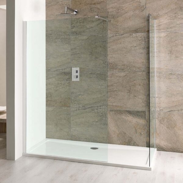 Eastbrook Volente Walk-In Shower End Panel With Support Bar 6mm Glass Chrome