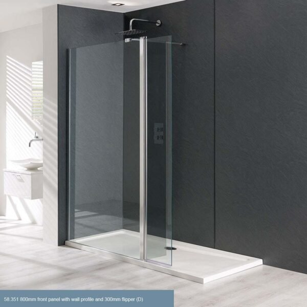 Eastbrook Valliant Type D Walk-In Front Shower Panel With 300mm Flipper 8mm Glass Chrome