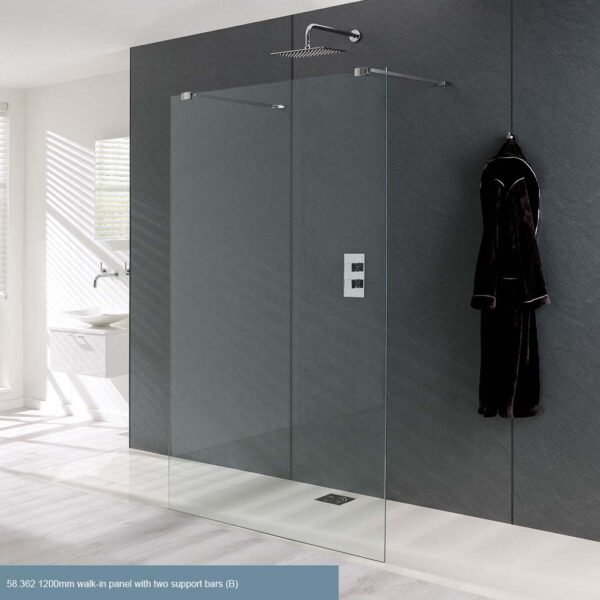 Eastbrook Valliant Type B Walk-In Shower Panel With Double Support Bar 8mm Glass Chrome