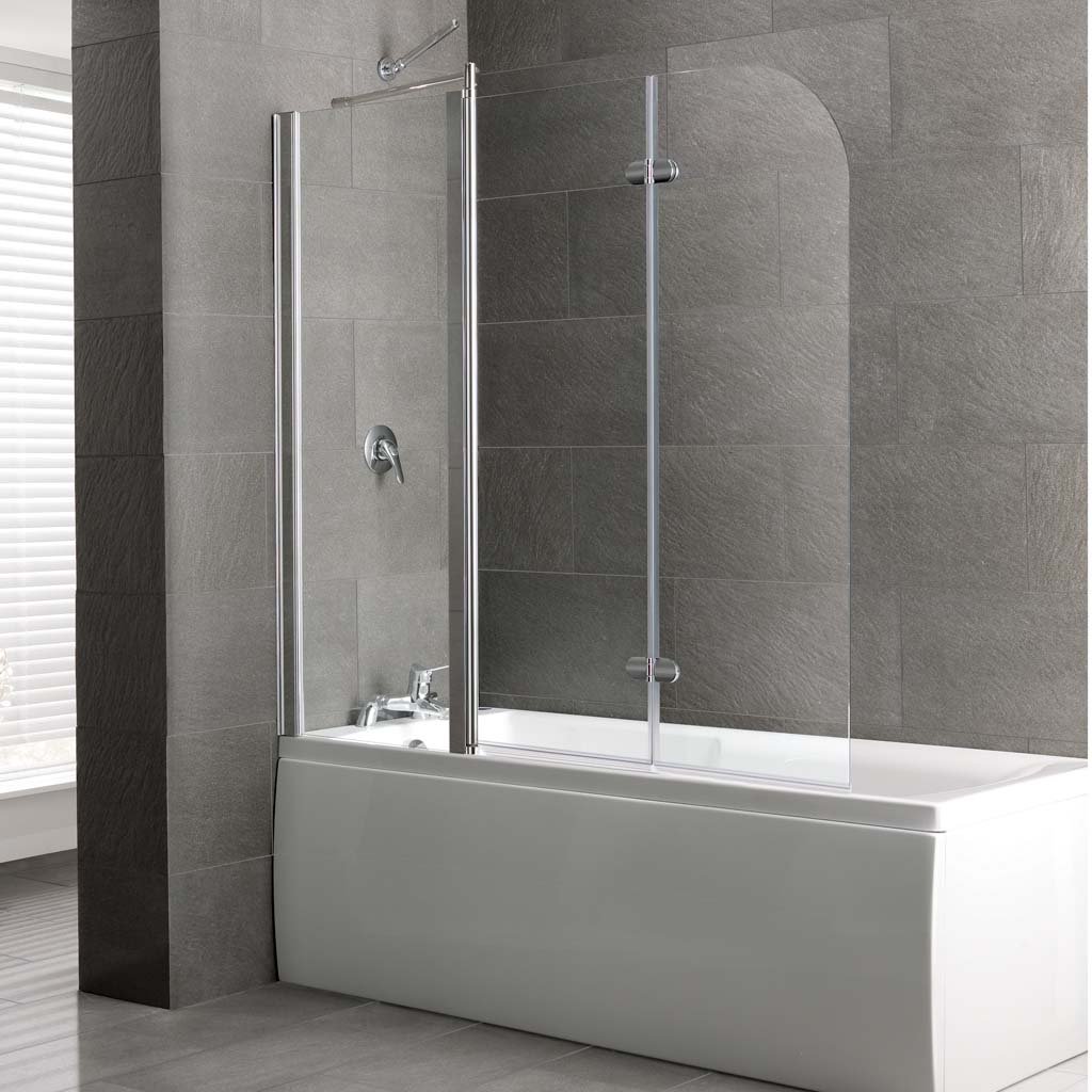 Eastbrook Volente Hinged Shower Bath Screen With 1 Fixed And 2 Panels 6mm Glass 1550mm x 1475mm Chrome