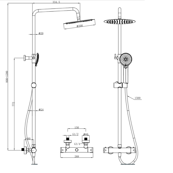 Eastbrook Round Thermostatic Bar Shower Mixer With Shower Kit And Shower Head - Image 2