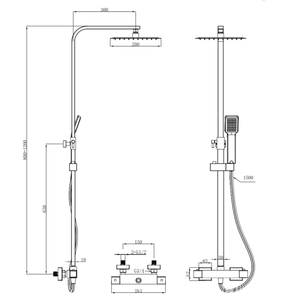Eastbrook Square Thermostatic Bar Shower Mixer With Shower Kit And Shower Head - Image 2