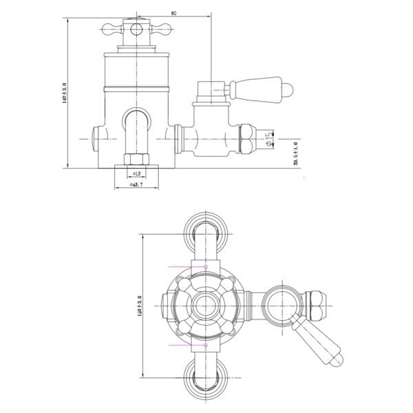 Eastbrook 1 Outlet Traditional Exposed Shower Valve With Ball Handles Chrome/White - Image 2