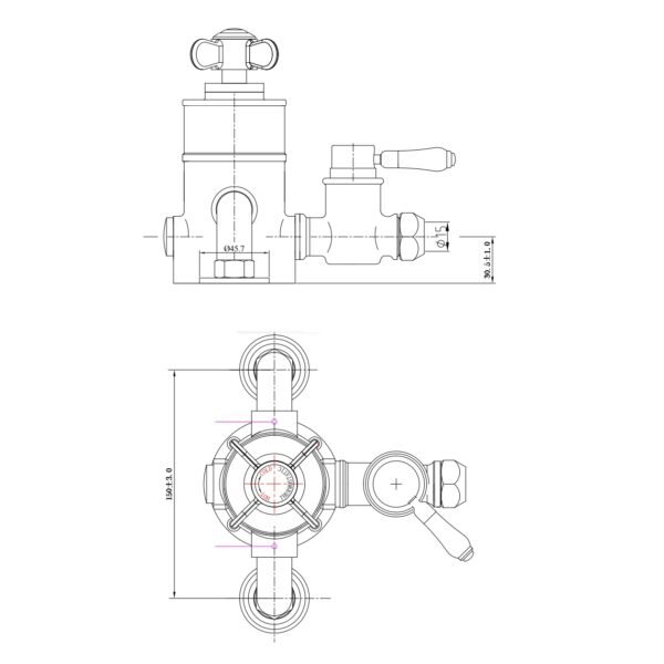 Eastbrook 1 Outlet Traditional Exposed Shower Valve With Flat Handles Chrome/White - Image 2