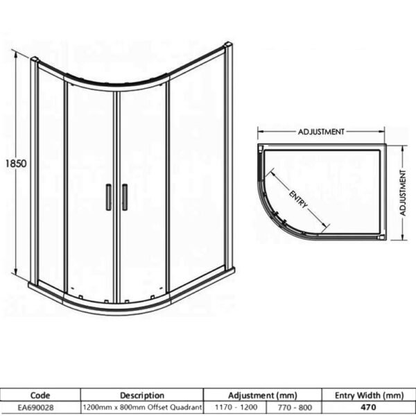 Eastbrook Vantage 2 Door Offset Quadrant Shower Enclosure 6mm Glass Chrome - Image 3