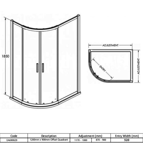 Eastbrook Vantage 2 Door Offset Quadrant Shower Enclosure 6mm Glass Chrome - Image 4