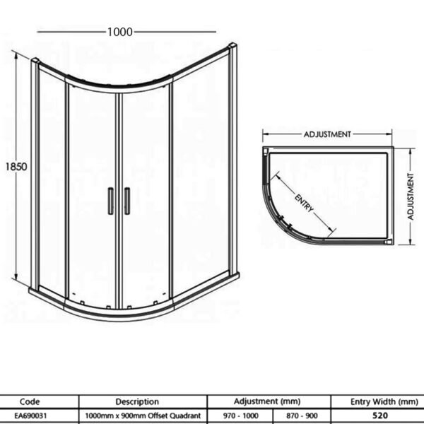 Eastbrook Vantage 2 Door Offset Quadrant Shower Enclosure 6mm Glass Chrome - Image 2
