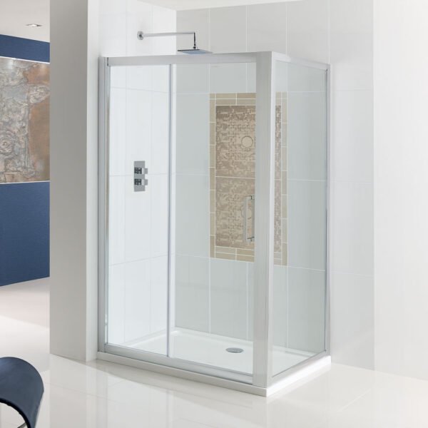 Eastbrook Corniche Sliding Shower Door With Side Panel And Towel Rail 8mm Glass