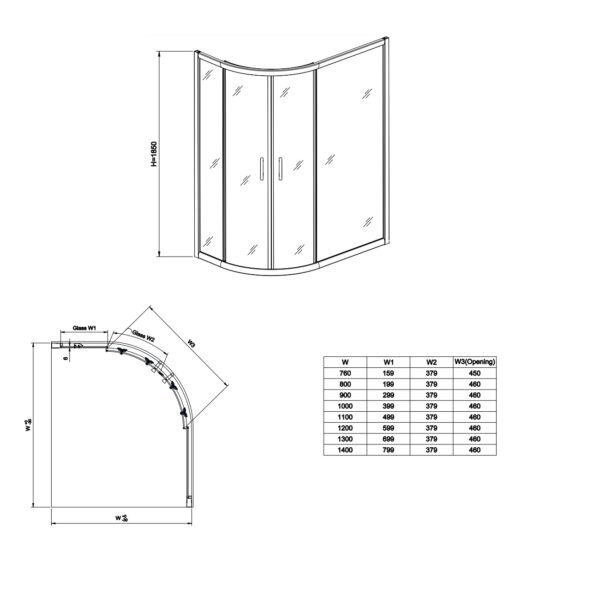 Eastbrook Vantage 2 Door Offset Quadrant Shower Enclosure Chrome 6mm Glass - Image 2