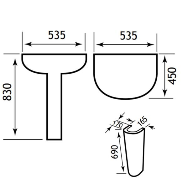 Eastbrook Loire Basin With Full Pedestal 535mm Wide White - Image 3