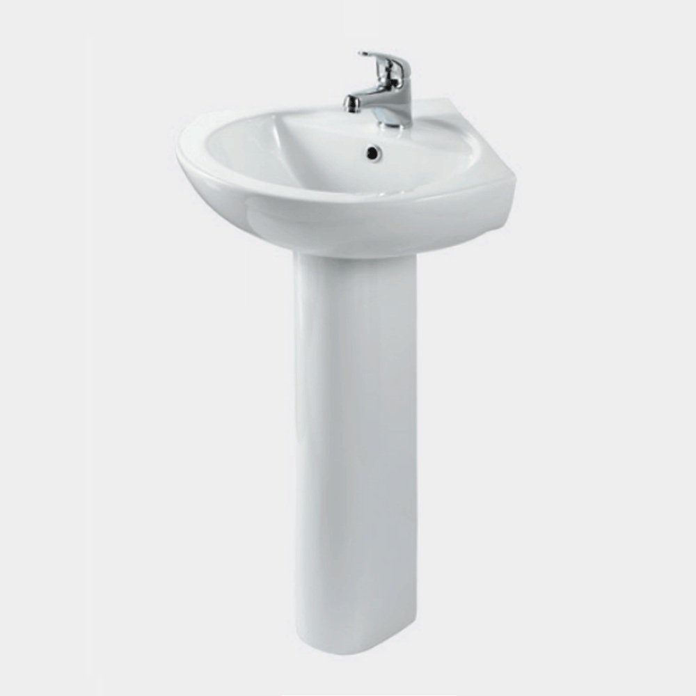 Eastbrook Loire Wall Hung Corner Basin With Full Pedestal 560mm Wide 1 TH White
