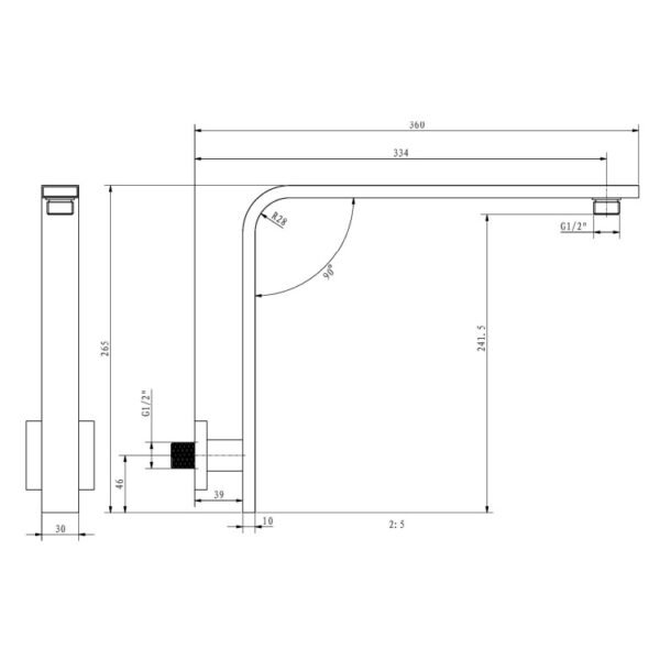 Eastbrook Square Wall Mounted Shower Arm 360mm Long Chrome - Image 2