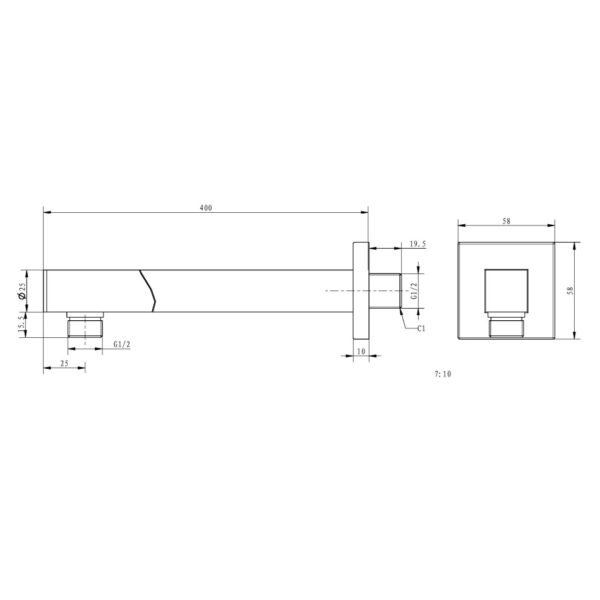 Eastbrook Square Wall Mounted Shower Arm 400mm Long Chrome - Image 2