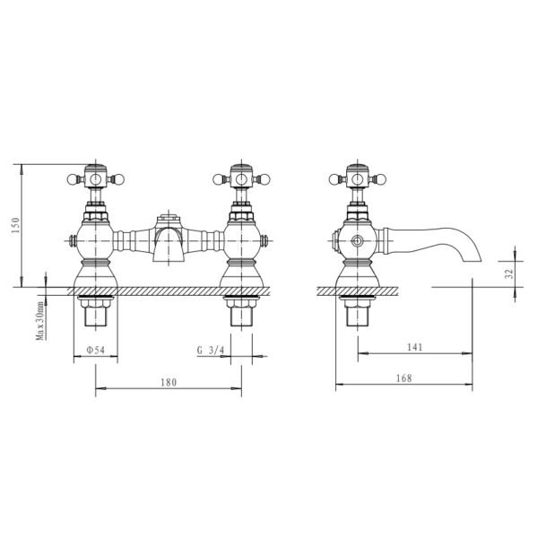 Eastbrook Portobello Bath Filler Tap Chrome - Image 2