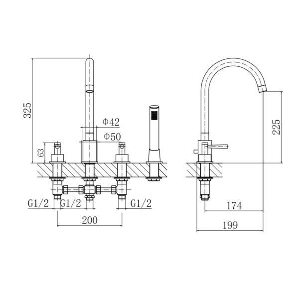 Eastbrook Prado 4 Hole Deck Mounted Bath Shower Mixer Tap Chrome - Image 2