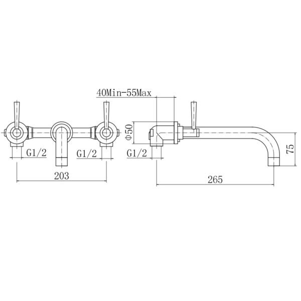 Eastbrook Prado 3 Hole Wall Mounted Bath Filler Tap Chrome - Image 2