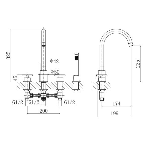 Eastbrook Prado Star 4 Hole Deck Mounted Bath Shower Mixer Tap Chrome - Image 2