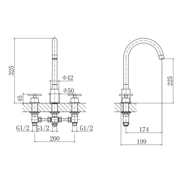 Eastbrook Prado Star 3 Hole Deck Mounted Bath Filler Tap Chrome - Image 2