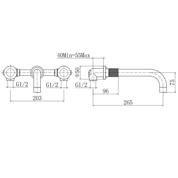 Eastbrook Prado Cylinder 3 Hole Wall Mounted Bath Filler Tap Chrome - Image 2