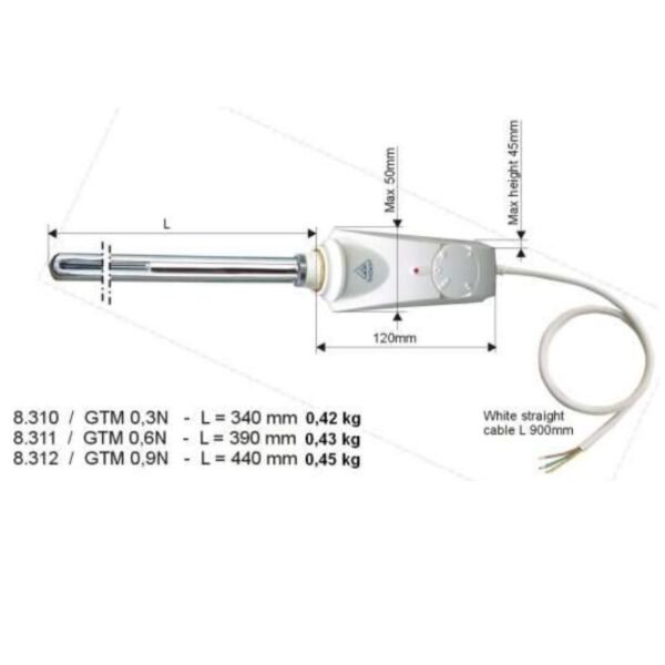 Eastbrook Vertical Type C Thermostatic Heating Element With Rad Stat 600W To 900W Chrome - Image 2