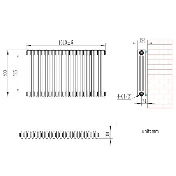 Eastbrook Rivassa 3 Column Designer Radiator Matt Anthracite - Image 14