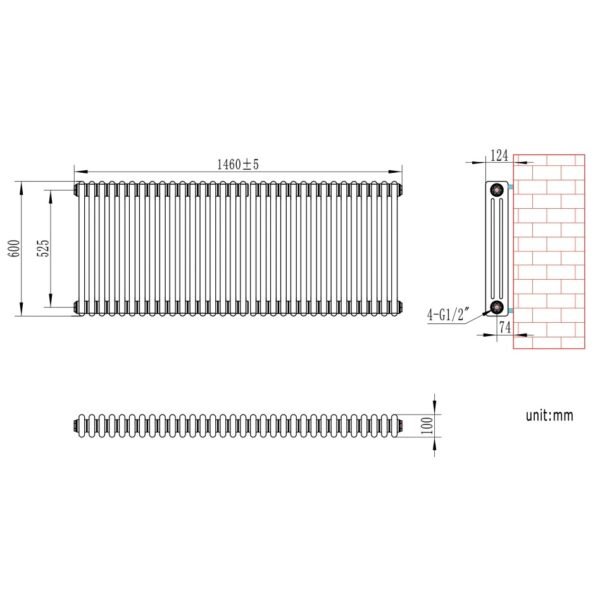 Eastbrook Rivassa 3 Column Designer Radiator Matt Anthracite - Image 15
