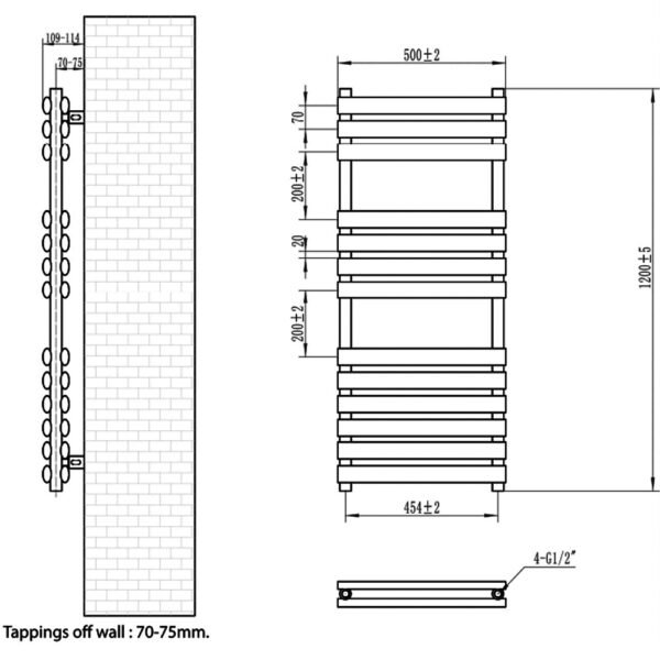 Eastbrook Tunstall Double Designer Heated Towel Rail Matt Black - Image 13