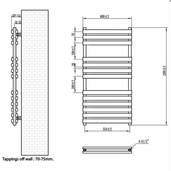 Eastbrook Tunstall Double Designer Heated Towel Rail Matt Black - Image 14