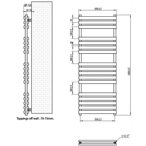 Eastbrook Tunstall Double Designer Heated Towel Rail Matt Black - Image 16