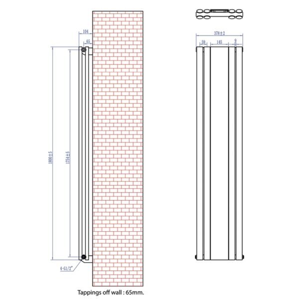 Eastbrook Tunstall Double Designer Mirror Radiator Matt Black - Image 5