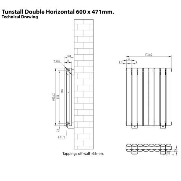 Eastbrook Tunstall Double Designer Radiator Matt Anthracite - Image 9