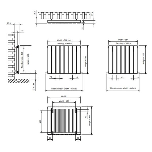 Eastbrook Addington Type 10 Aluminium Designer Radiator Matt Anthracite - Image 4