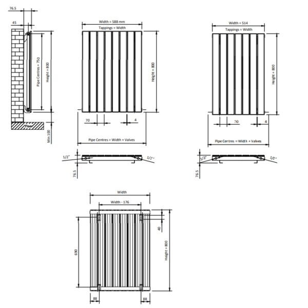 Eastbrook Addington Type 10 Aluminium Designer Radiator Matt Anthracite - Image 36
