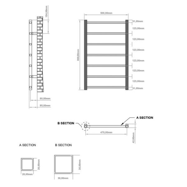 Eastbrook Tuscan Square Straight Heated Towel Rail Chrome - Image 4