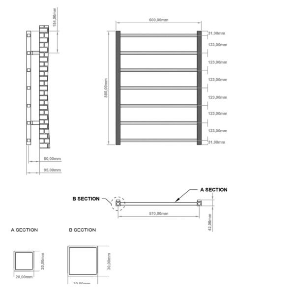 Eastbrook Tuscan Square Straight Heated Towel Rail Chrome - Image 10