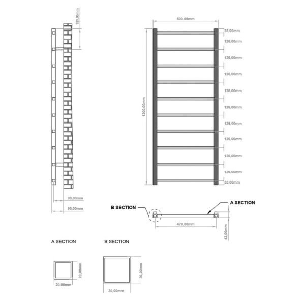Eastbrook Tuscan Square Straight Heated Towel Rail Chrome - Image 11