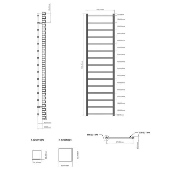 Eastbrook Tuscan Square Straight Heated Towel Rail Chrome - Image 13