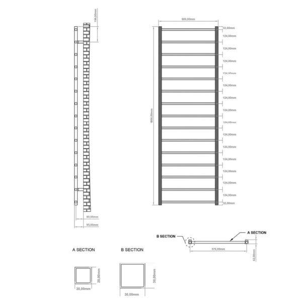Eastbrook Tuscan Square Straight Heated Towel Rail Chrome - Image 14