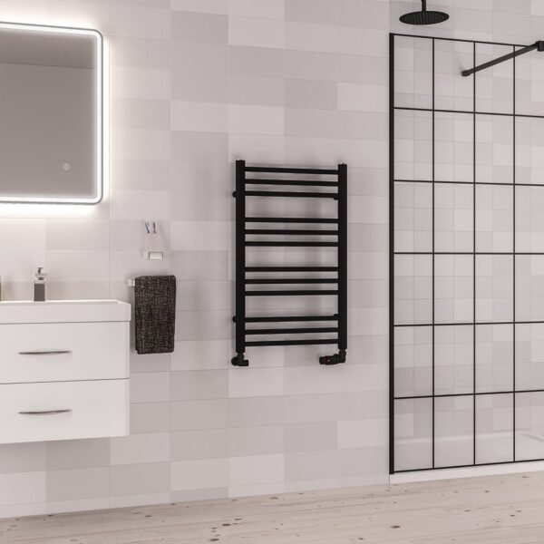 Eastbrook Corinium Round Straight Heated Towel Rail Matt Black