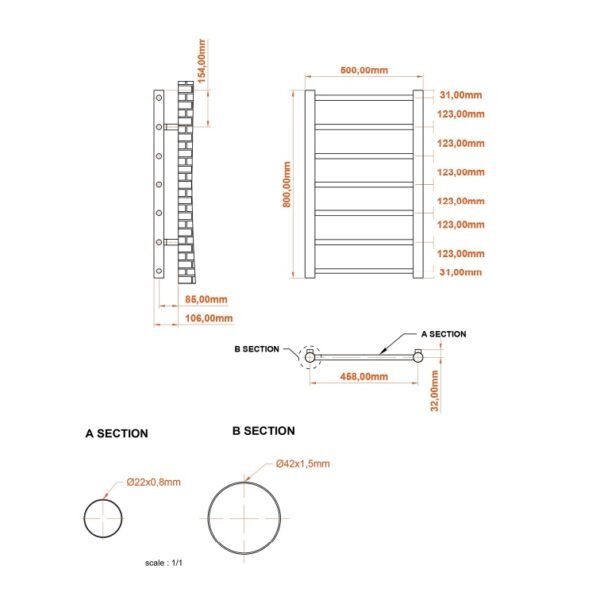 Eastbrook Tuscan Round Straight Heated Towel Rail Chrome - Image 4
