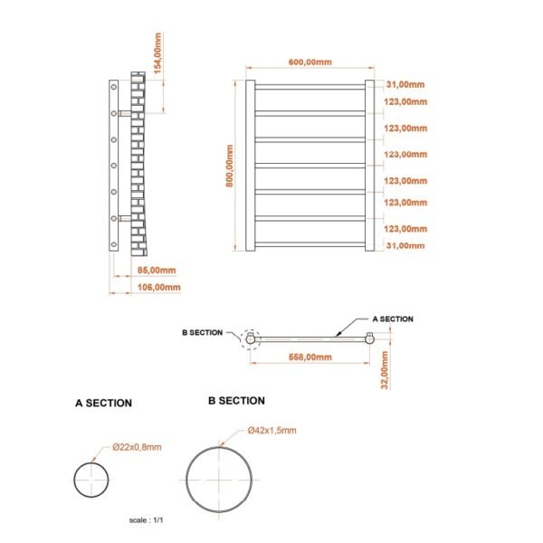 Eastbrook Tuscan Round Straight Heated Towel Rail Chrome - Image 10