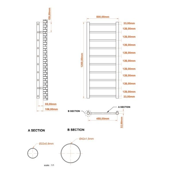 Eastbrook Tuscan Round Straight Heated Towel Rail Chrome - Image 11